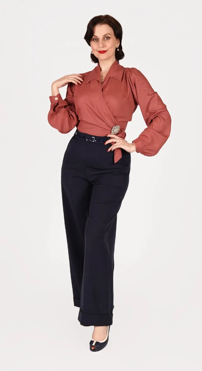 1930s and 40s Classic High Waist Wide Leg Trousers