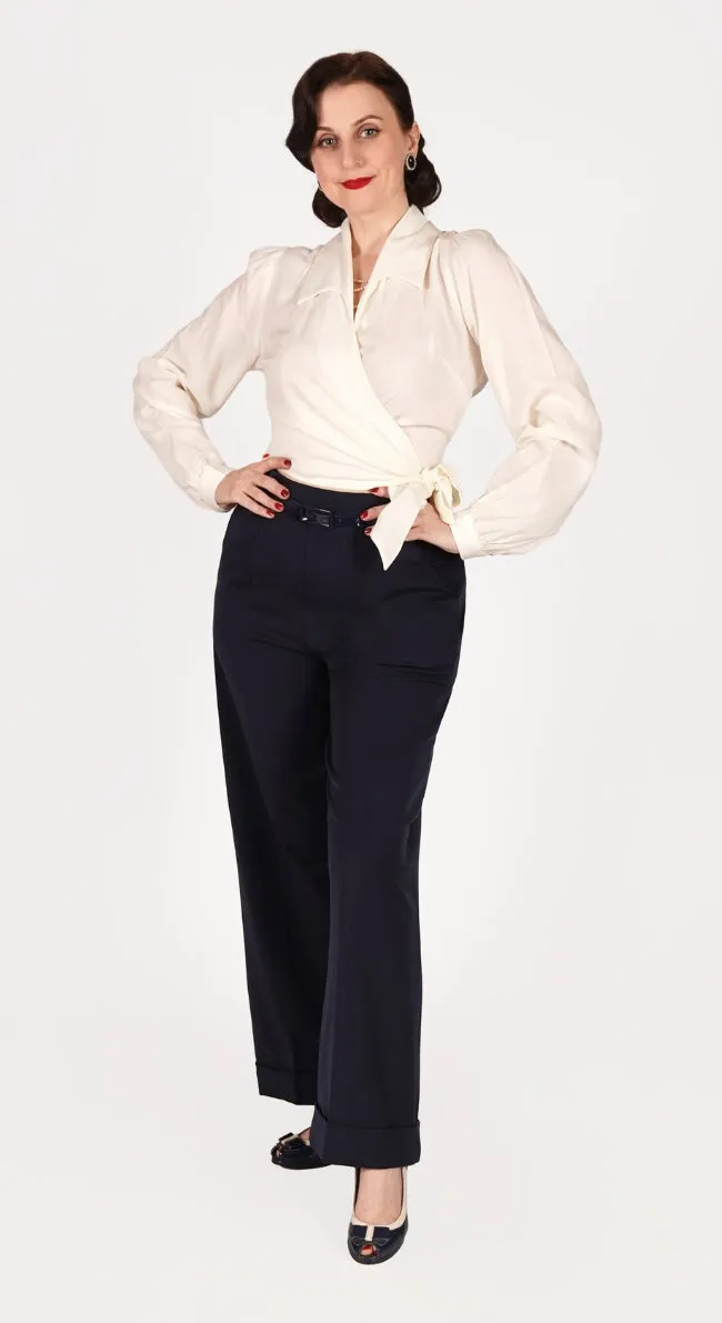 1930s and 40s Classic High Waist Wide Leg Trousers