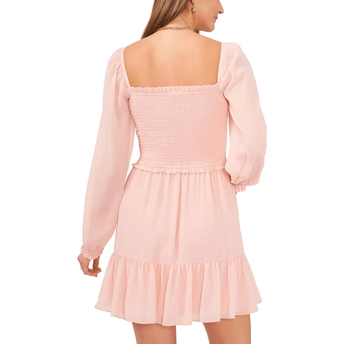 1.State Womens Chiffon Smocked Mini Dress