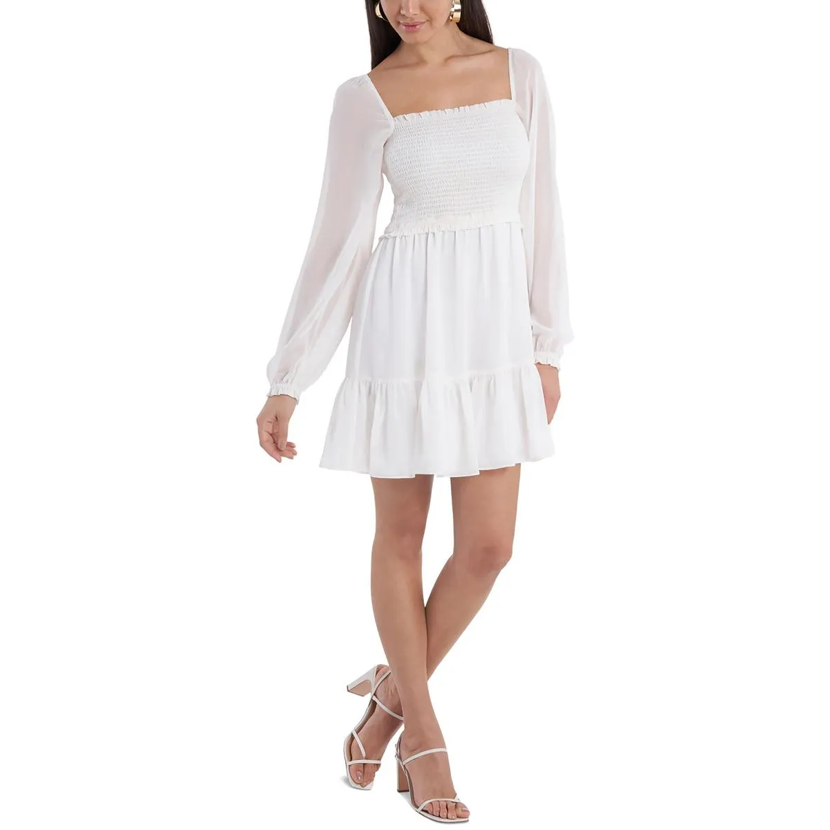 1.State Womens Chiffon Smocked Mini Dress