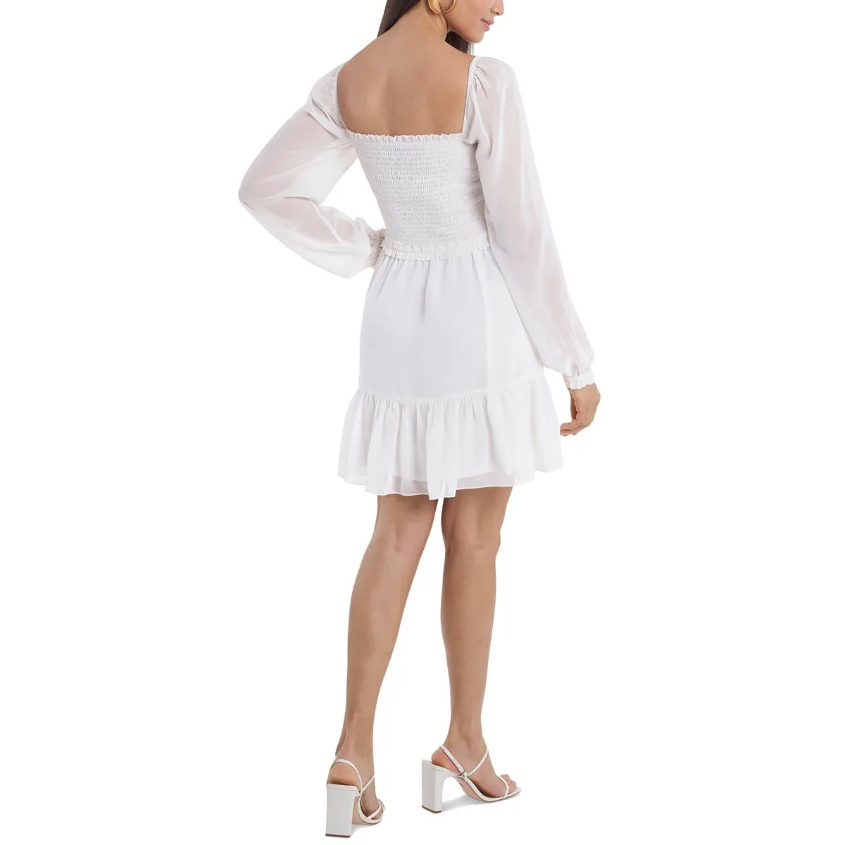 1.State Womens Chiffon Smocked Mini Dress