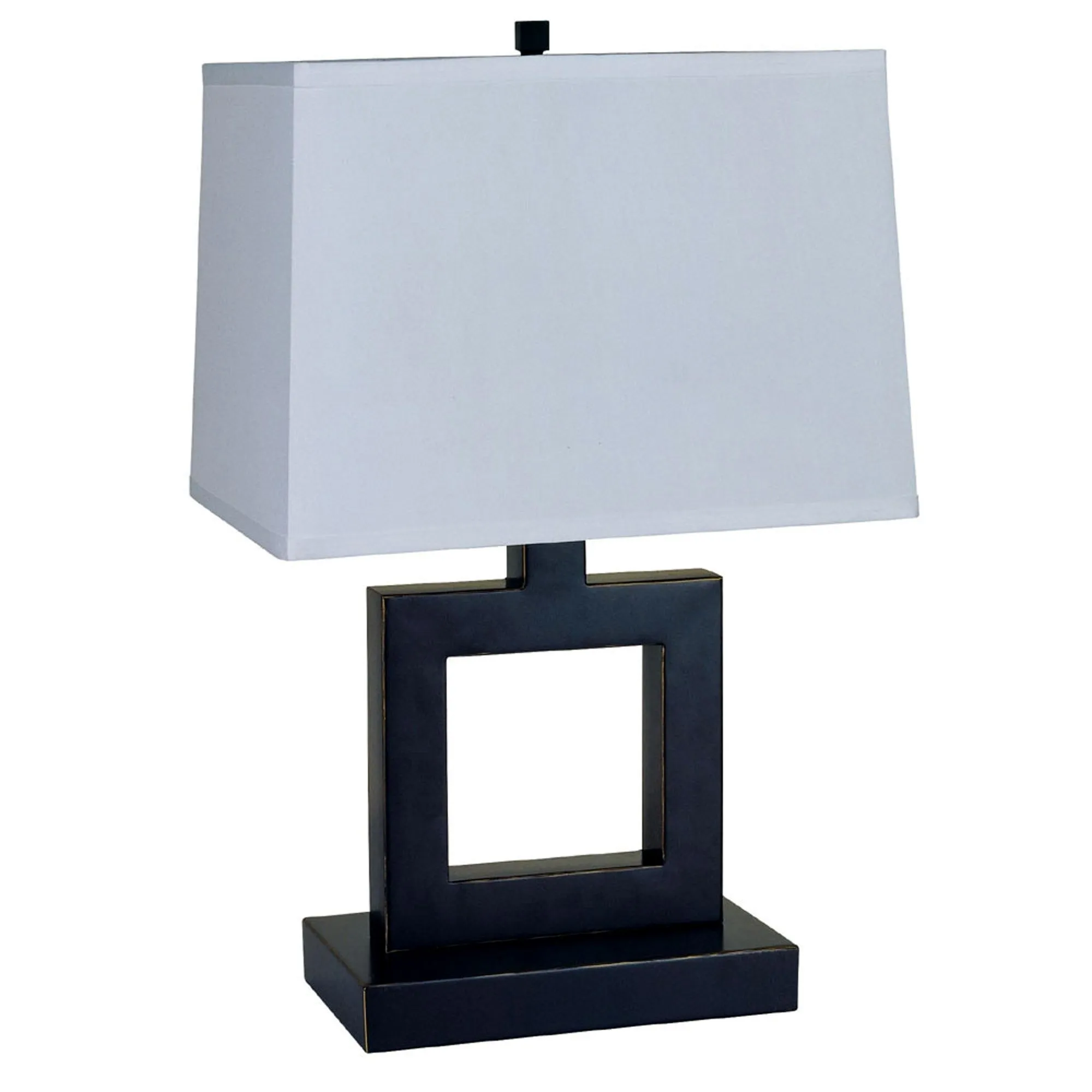 22" Bronze Open Square Table Lamp With White Rectangle Shade By Homeroots