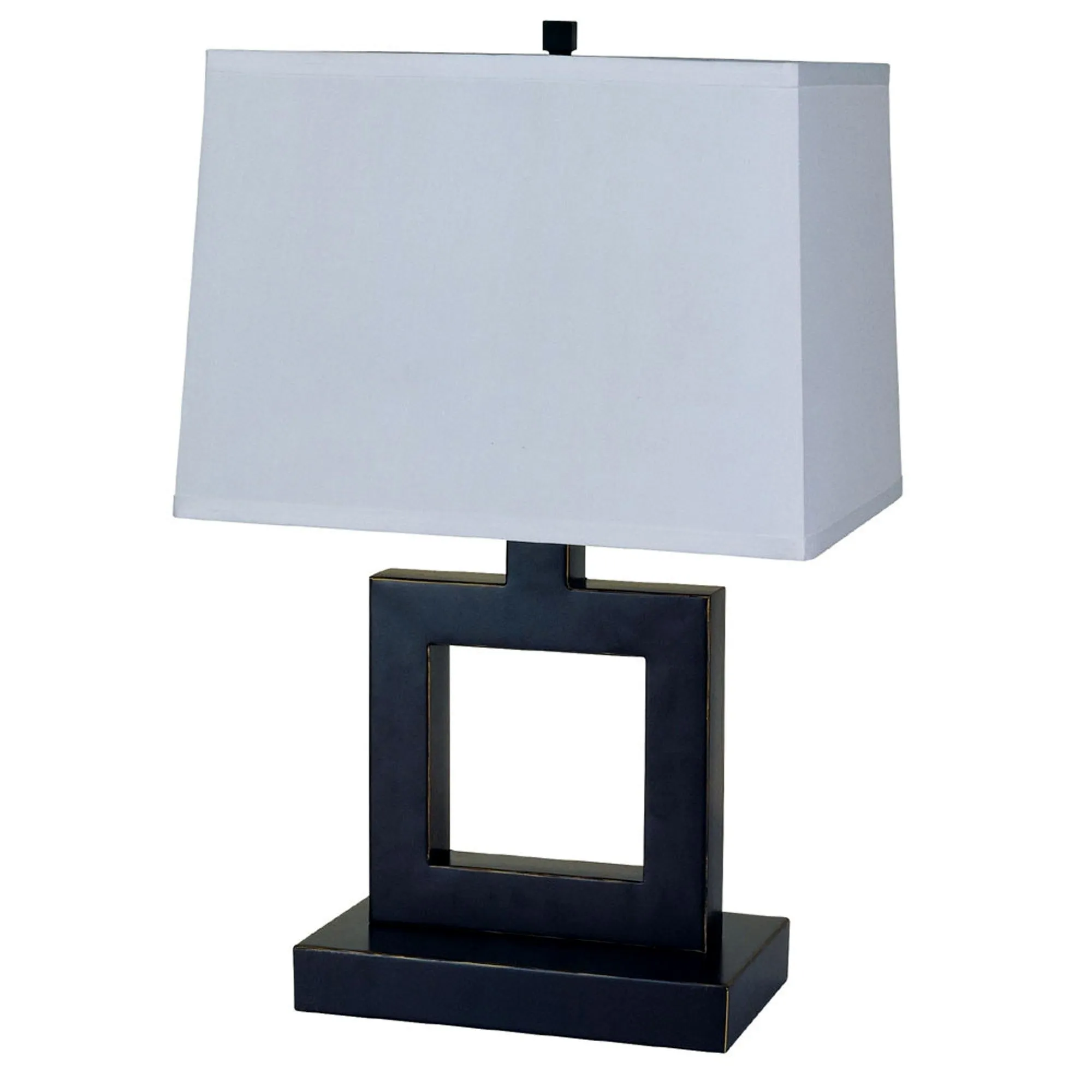 22" Bronze Open Square Table Lamp With White Rectangle Shade By Homeroots
