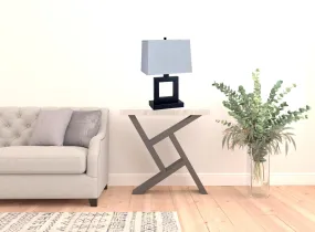 22" Bronze Open Square Table Lamp With White Rectangle Shade By Homeroots