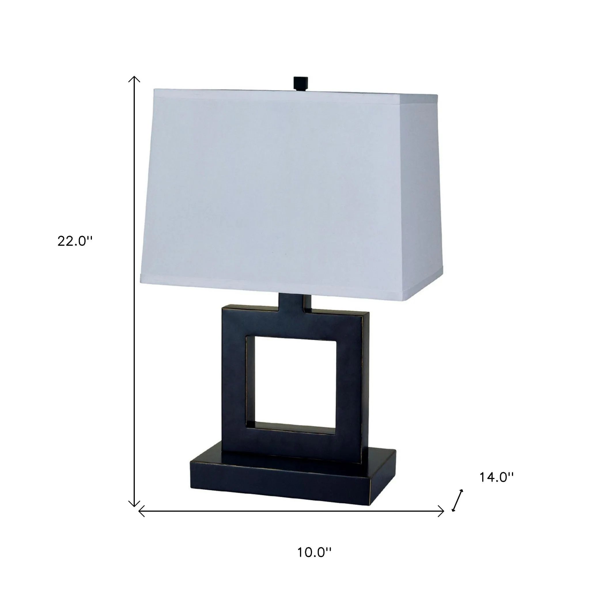 22" Bronze Open Square Table Lamp With White Rectangle Shade By Homeroots