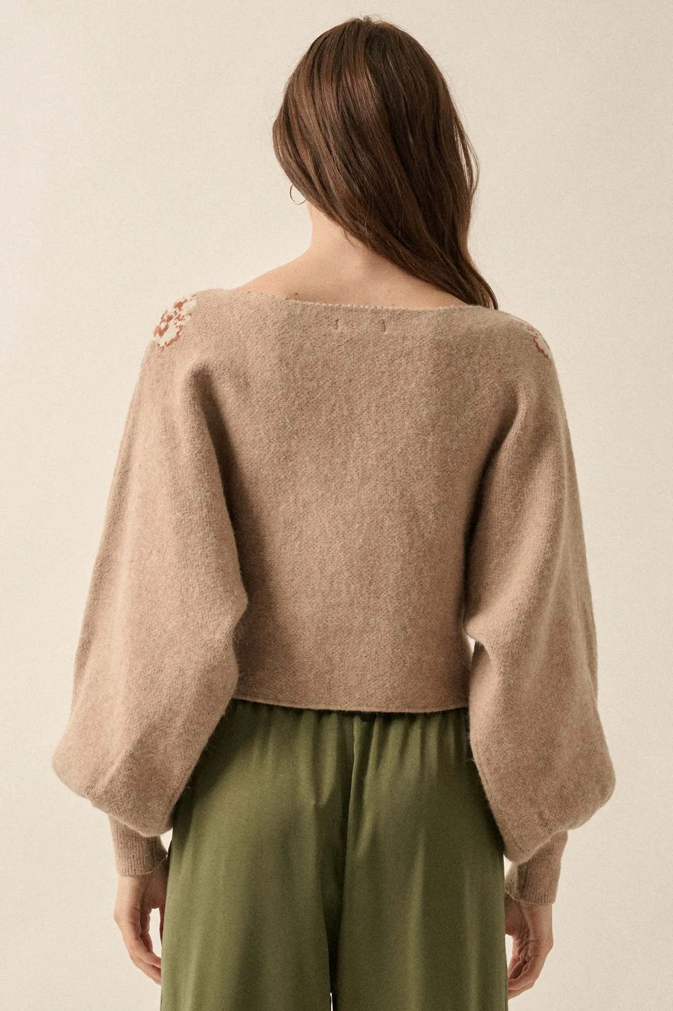 Autumn Blooms Floral Knit Boat Neck Sweater