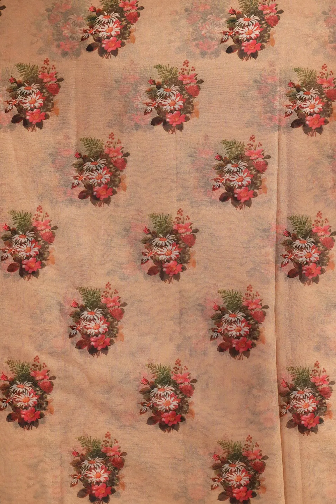 Beautiful Multi Color Floral Butta Digital Print On Beige Organza Fabric