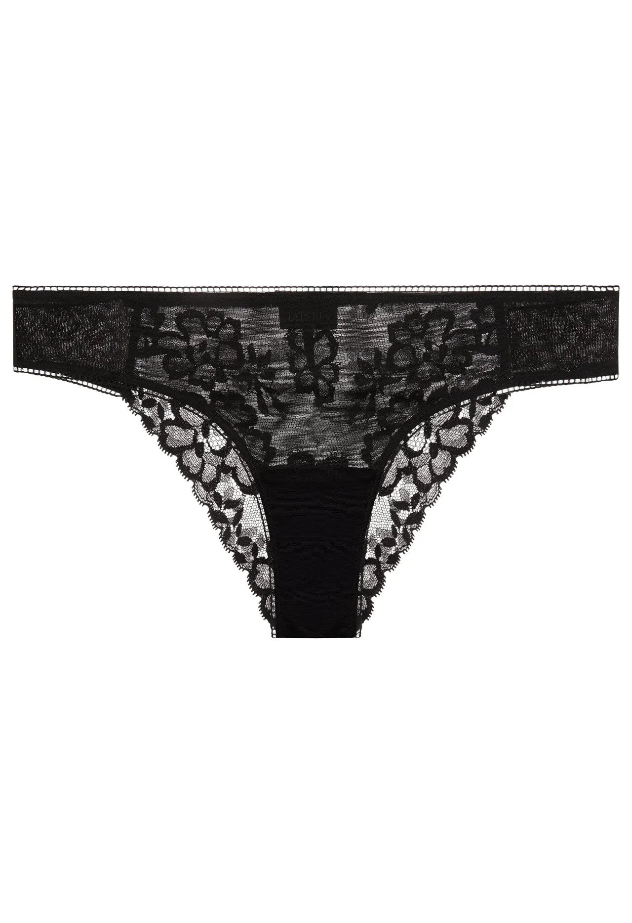 Black Stretch Tulle Brazillian Briefs with Leavers Lace