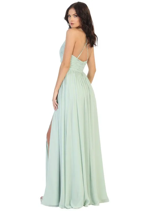 Bridesmaid Formal Prom Dress chorded rib