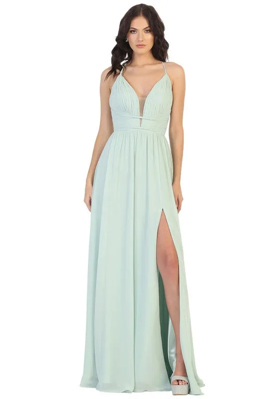 Bridesmaid Formal Prom Dress chorded rib