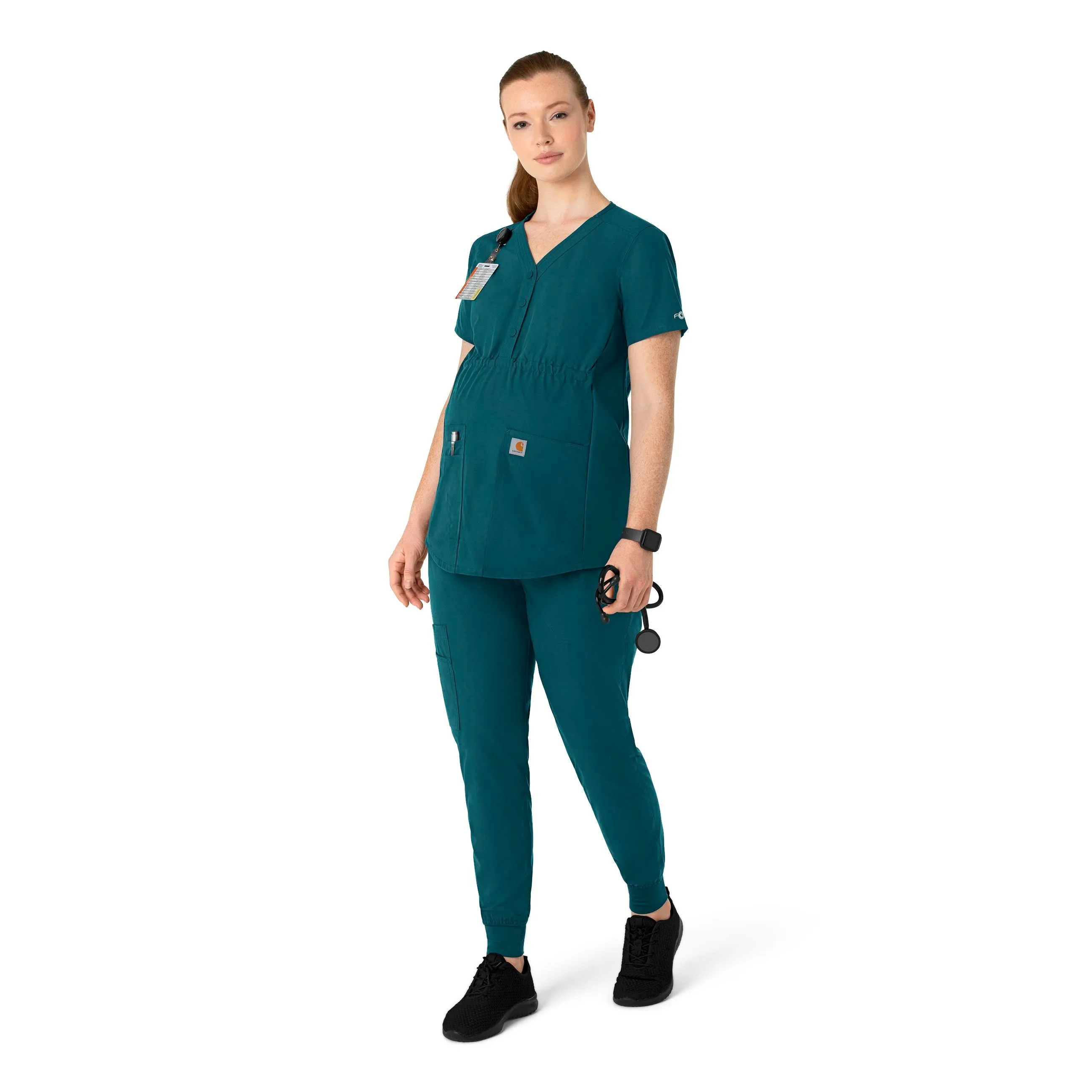 Carhartt Force Essentials Women's Henley Maternity Scrub Top - Caribbean