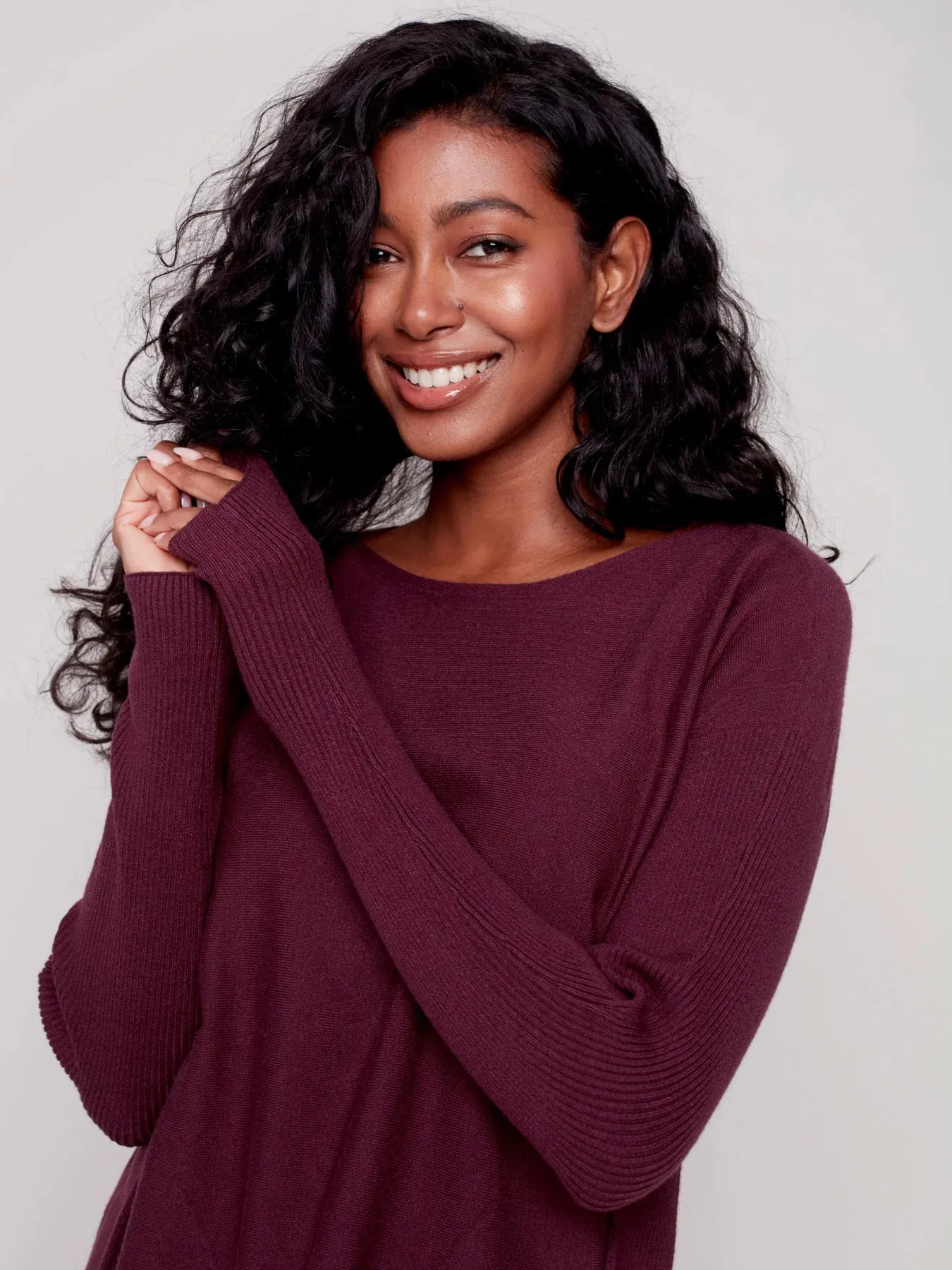 C.B 2170Y Knit Sweater with Lace Up Detail