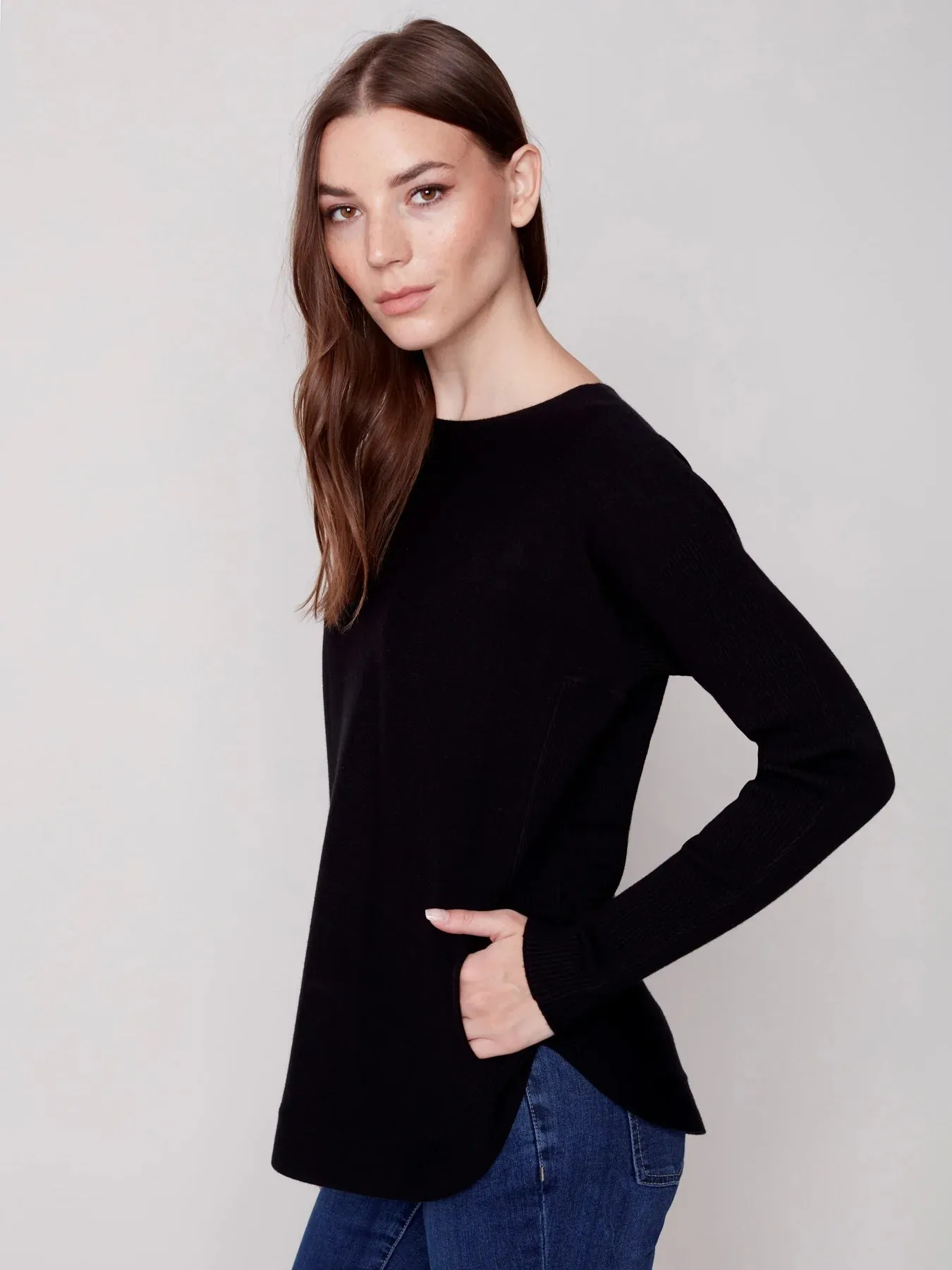 C.B 2170Y Knit Sweater with Lace Up Detail