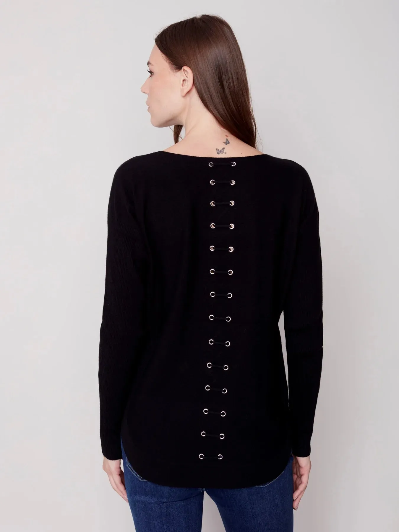 C.B 2170Y Knit Sweater with Lace Up Detail