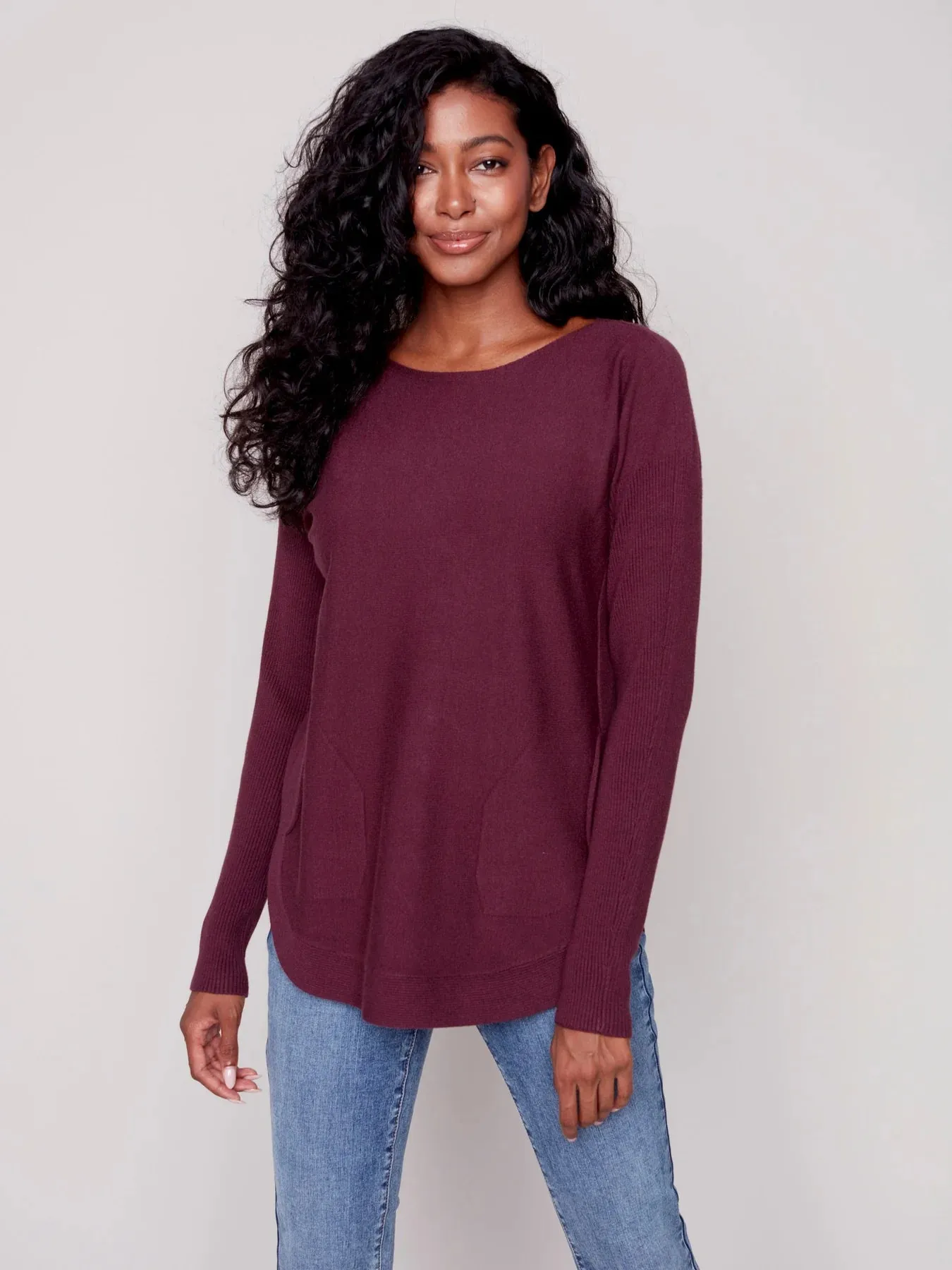 C.B 2170Y Knit Sweater with Lace Up Detail