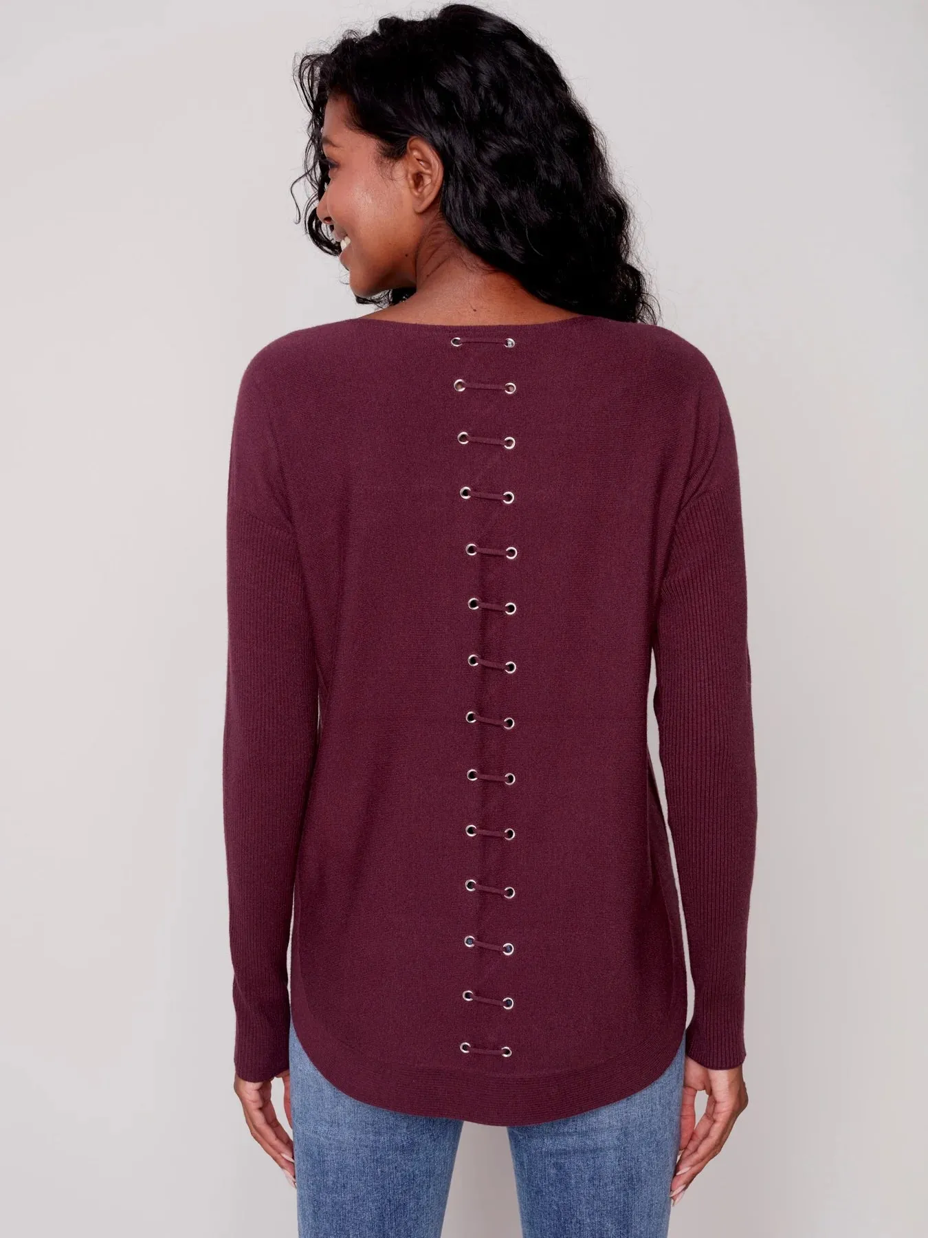 C.B 2170Y Knit Sweater with Lace Up Detail