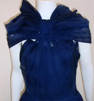 CHRISTIAN DIOR New York 1950s Navy Blue Chiffon Gown