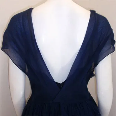 CHRISTIAN DIOR New York 1950s Navy Blue Chiffon Gown