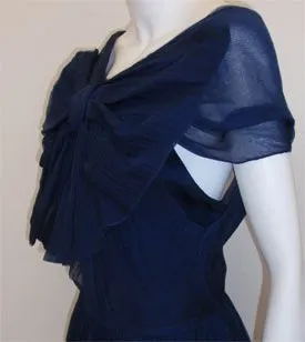 CHRISTIAN DIOR New York 1950s Navy Blue Chiffon Gown