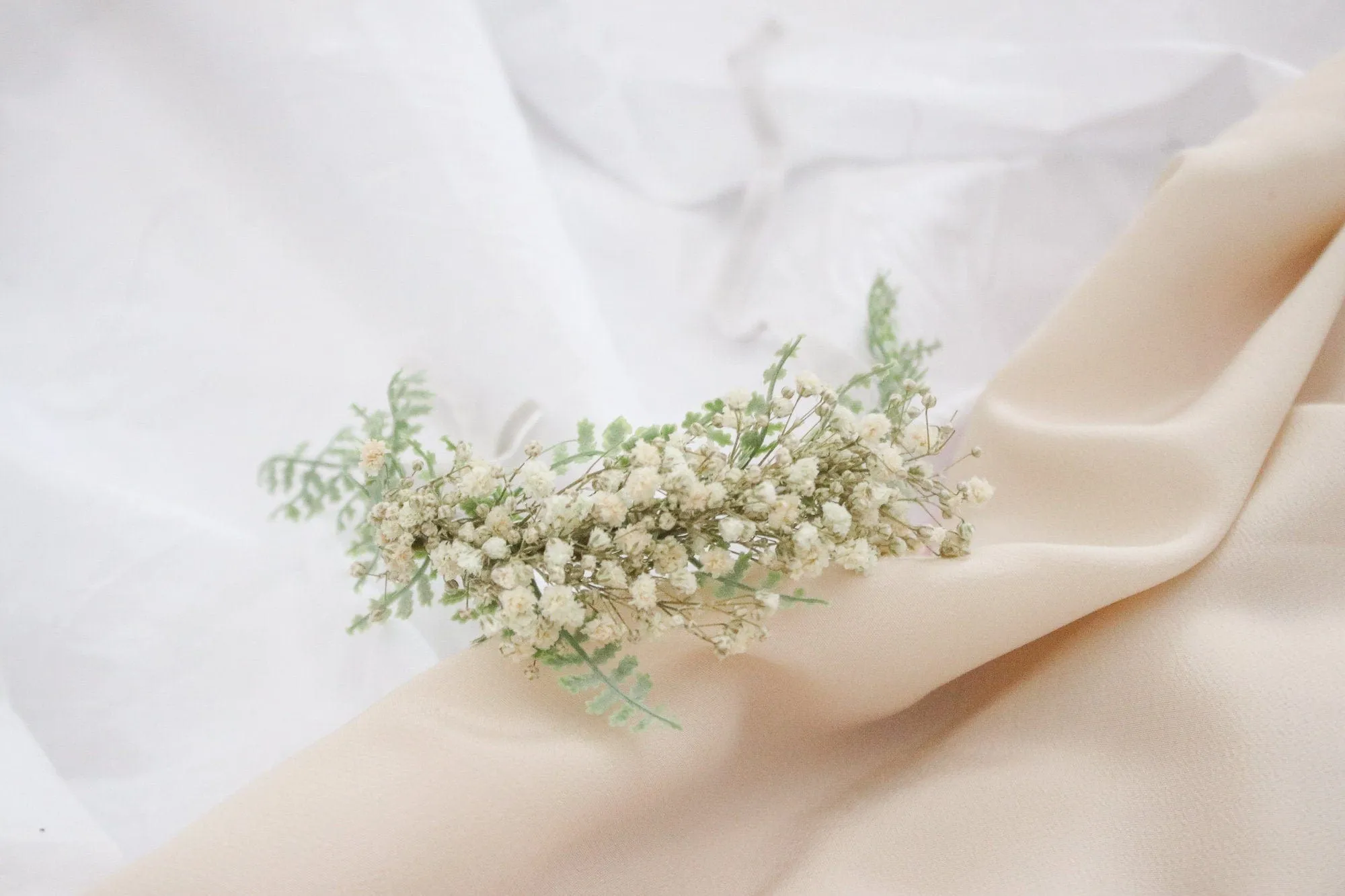 Dried Baby's Breath Flowers Flower Girl Crown, Baby Headband, Artificial Fern Bridal Crown