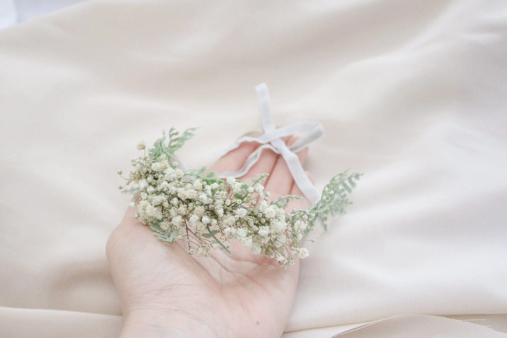 Dried Baby's Breath Flowers Flower Girl Crown, Baby Headband, Artificial Fern Bridal Crown