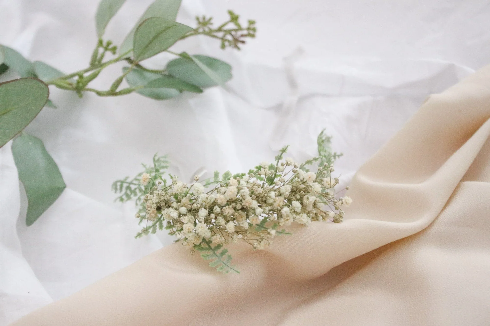 Dried Baby's Breath Flowers Flower Girl Crown, Baby Headband, Artificial Fern Bridal Crown