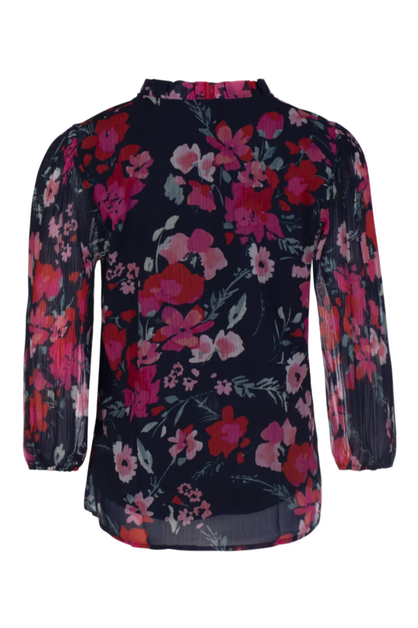Frill trim Mini pleat Top | Pink Navy Garden | 8575AR