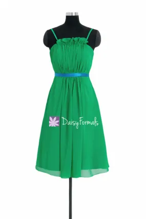 Green Chiffon Bridesmaids Dress Ruffled Neckline Party Dress Beach Party Dress (BM10261)