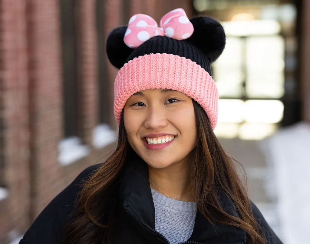 Minnie Mouse Pink and Black Double Pom Beanie