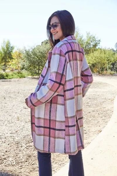 Plaid Button Up Lapel Collar Coat