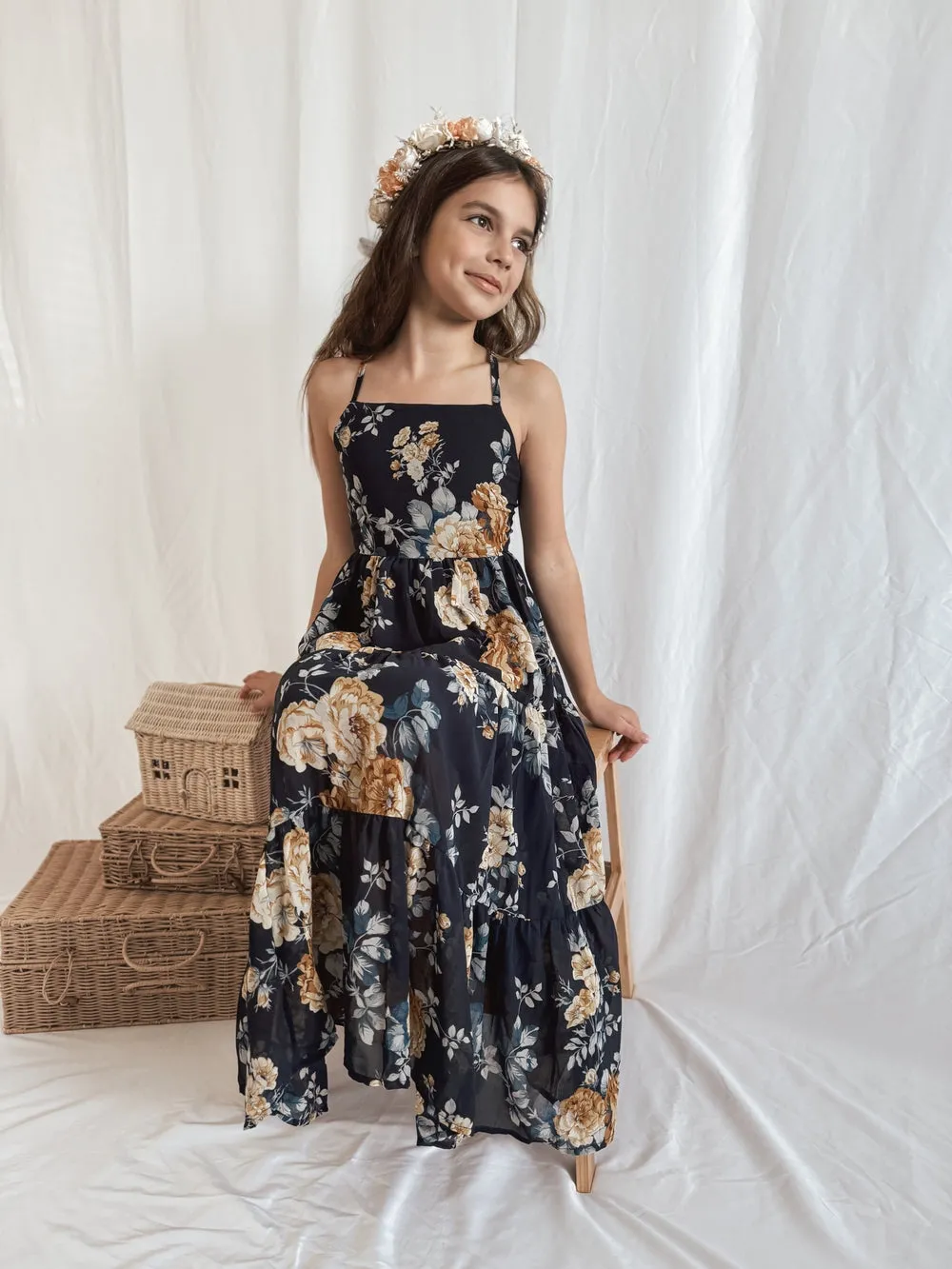 Savannah Girls Navy Maxi Dress