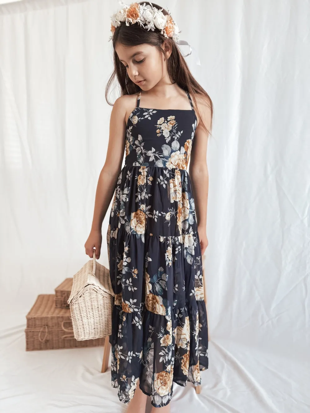 Savannah Girls Navy Maxi Dress