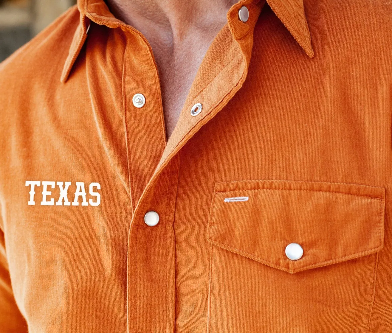 Texas - Short Sleeve Corduroy Pearl Snap - Texas - Burnt Orange